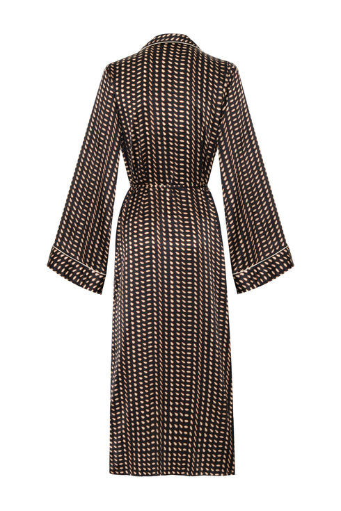 Western Satin Silk Kaftan / Black & Ivory Seeds